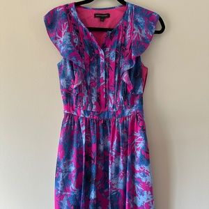 Banana Republic Pink and Blue Flutter Sleeve Dress, Size 0